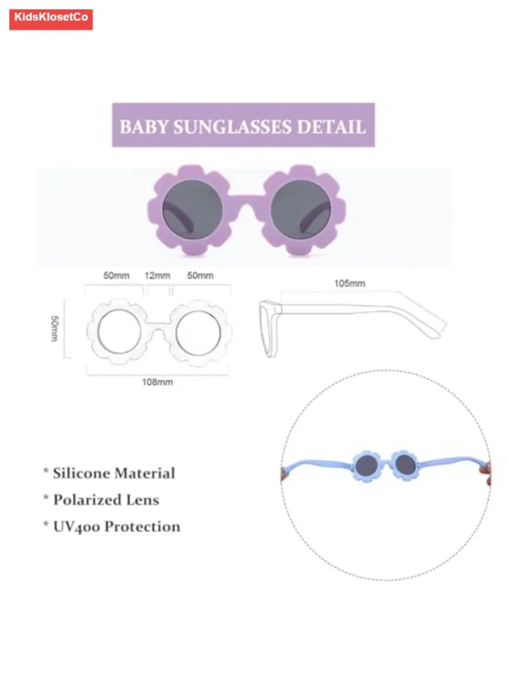Infant Polarized Flower Sunglasses with Strap Bendable Frame